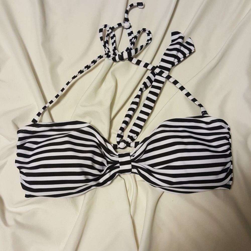 Black and white striped bikini top